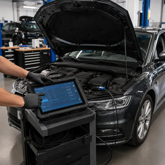 Mechanik provádějící diagnostiku vozidla
